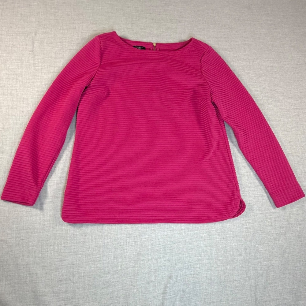 Talbots Petites Magenta Pink Ribbed Boat Neck Long Sleeve Top Size Mp Zipper